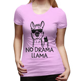 Womens Graphic T-Shirt No Drama LLama Soft O-Neck Short Sleeve Tops