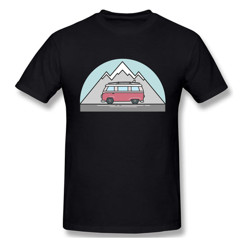 Men's Casual T-shirt Retro Snow Mountain Van Comfortable Crew Neck Short Sleeves Tees