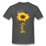 Cotton T Shirt for Men Teach Sunflower Comfy Crew Neck Short Sleeves Tee