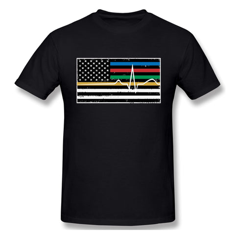 Men's Casual T-shirt Thin Red Blue Green Yellow Gold Line Flag Thin Line EMS Cool O-Neck Short Sleeves Tee