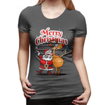 Novelty T Shirt for Women Merry Christmas - Santa Claus And His Reindeer Comfy Round Neck Short Sleeve Tops