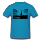 Men's Graphic T Shirt Paris Eiffel Tower Landscape Trees Comfortable Round Neck Short Sleeves Tees