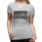 Women's Casual T-shirt Thin Red Blue Green Yellow Gold Line Flag Thin Line EMS Comfy O-Neck Short Sleeve Tops