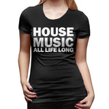 Women's Casual T-shirt House Music All Life Long Music Techno Flowy O-Neck Short Sleeve Shirts