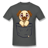 Cotton T Shirt for Men Pocket Cute Pug Comfy Crew Neck Short Sleeves Tees