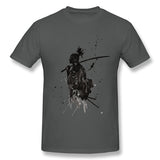 Cotton T Shirt for Men Samurai Japan Katana Warrior Style Crew Neck Short Sleeves Shirt