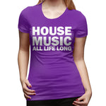 Women's Casual T-shirt House Music All Life Long Music Techno Flowy O-Neck Short Sleeve Shirts