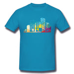 Mens Novelty T-Shirt Silhouette Cityscape Building Icon Color City Breathable Crew Neck Short Sleeves Blouse Tops