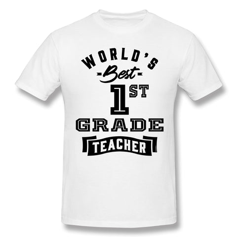 Men's Casual T-shirt World's Best 1st Grade Teacher Cool O-Neck Short Sleeves Tees