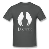 Cotton T Shirt for Men Lucifer Style Crew Neck Short Sleeves Shirt