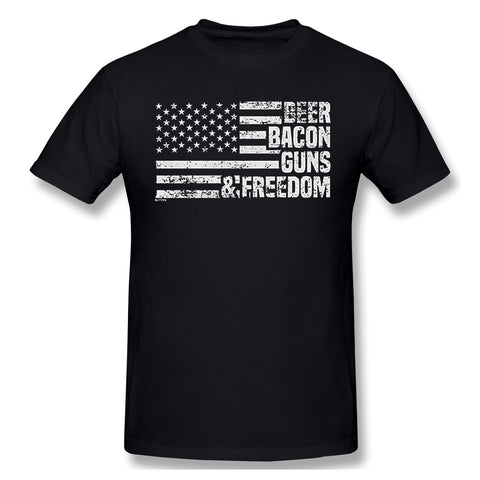 Mens Novelty T-Shirt Beer Bacon Guns & Freedom Comfortable Crew Neck Short Sleeves Tee