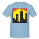 Mens Novelty T-Shirt Skyline City Building Sunset Comfortable Crew Neck Short Sleeves Tees