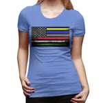 Novelty T Shirt for Women The First Responder Heritage Flag Flowy Round Neck Short Sleeve Shirts