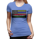 Novelty T Shirt for Women The First Responder Heritage Flag Flowy Round Neck Short Sleeve Shirts