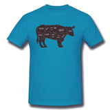 Cotton T Shirt for Men Primitive Butcher Shop Beef Cuts Chart Breathable O-Neck Short Sleeves Tee