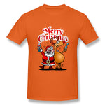 Men's Graphic T Shirt Merry Christmas - Santa Claus And His Reindeer Style Round Neck Short Sleeves Shirt