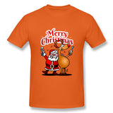 Men's Graphic T Shirt Merry Christmas - Santa Claus And His Reindeer Style Round Neck Short Sleeves Shirt