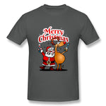 Men's Graphic T Shirt Merry Christmas - Santa Claus And His Reindeer Style Round Neck Short Sleeves Shirt