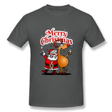 Men's Graphic T Shirt Merry Christmas - Santa Claus And His Reindeer Style Round Neck Short Sleeves Shirt