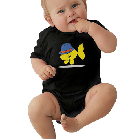 Toddler Climbing Bodysuit Cute Goldfish With A Big Hat Cartoon Graphic Unisex Baby Short Sleeves Playsuit