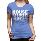 Women's Casual T-shirt House Music All Life Long Music Techno Flowy O-Neck Short Sleeve Shirts