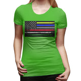 Novelty T Shirt for Women The First Responder Heritage Flag Flowy Round Neck Short Sleeve Shirts