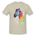 Mens Novelty T-Shirt Rainbow Zebra Cool O-Neck Short Sleeves Tee