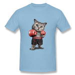 Mens Novelty T-Shirt BOXING CAT Comfy Round Neck Short Sleeves Blouse Tops