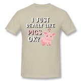 Men's Casual T-shirt I Just Really Like Pigs Comfortable Round Neck Short Sleeves Blouse Tops