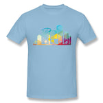 Mens Novelty T-Shirt Silhouette Cityscape Building Icon Color City Breathable Crew Neck Short Sleeves Blouse Tops