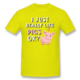 Men's Casual T-shirt I Just Really Like Pigs Comfortable Round Neck Short Sleeves Blouse Tops