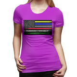 Novelty T Shirt for Women The First Responder Heritage Flag Flowy Round Neck Short Sleeve Shirts