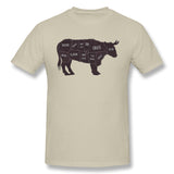 Cotton T Shirt for Men Primitive Butcher Shop Beef Cuts Chart Breathable O-Neck Short Sleeves Tee