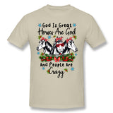 Men's Graphic T Shirt God Is Great Horses Are God And People Are Crazy Comfy Crew Neck Short Sleeves Tee