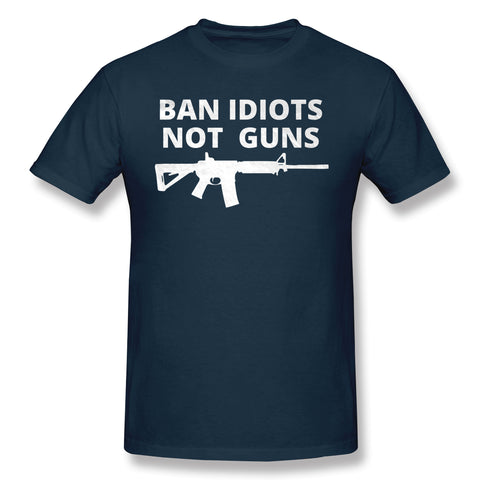 Men's Casual T-shirt Ban Idiots Not Gun Comfy Crew Neck Short Sleeves Blouse Tops