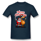 Men's Graphic T Shirt Merry Christmas - Santa Claus And His Reindeer Style Round Neck Short Sleeves Shirt