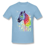 Mens Novelty T-Shirt Rainbow Zebra Cool O-Neck Short Sleeves Tee