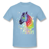 Mens Novelty T-Shirt Rainbow Zebra Cool O-Neck Short Sleeves Tee