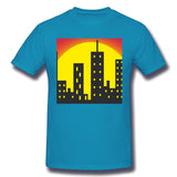 Mens Novelty T-Shirt Skyline City Building Sunset Comfortable Crew Neck Short Sleeves Tees