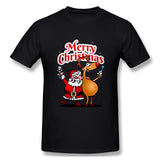 Men's Graphic T Shirt Merry Christmas - Santa Claus And His Reindeer Style Round Neck Short Sleeves Shirt