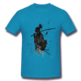 Cotton T Shirt for Men Samurai Japan Katana Warrior Style Crew Neck Short Sleeves Shirt