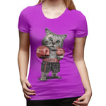 Novelty T Shirt for Women BOXING CAT Flowy Round Neck Short Sleeve Tee