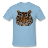 Cotton T Shirt for Men Tiger Head Metallizer Art Glass Style Crew Neck Short Sleeves Blouse Tops