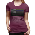 Novelty T Shirt for Women The First Responder Heritage Flag Flowy Round Neck Short Sleeve Shirts