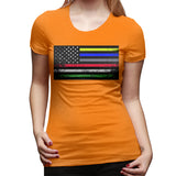 Novelty T Shirt for Women The First Responder Heritage Flag Flowy Round Neck Short Sleeve Shirts