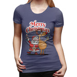 Novelty T Shirt for Women Merry Christmas - Santa Claus And His Reindeer Comfy Round Neck Short Sleeve Tops