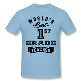 Men's Casual T-shirt World's Best 1st Grade Teacher Cool O-Neck Short Sleeves Tees