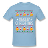 Men's Casual T-shirt Meowy Christmas Comfy O-Neck Short Sleeves Blouse Tops