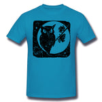 Mens Novelty T-Shirt Owl Moon Bird Autumn Halloween Cool Round Neck Short Sleeves Shirt