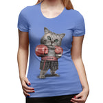 Novelty T Shirt for Women BOXING CAT Flowy Round Neck Short Sleeve Tee